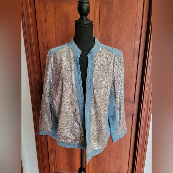 Chico's Jackets & Blazers - Shimmering Silver and Blue Sequin Denim Jacket.